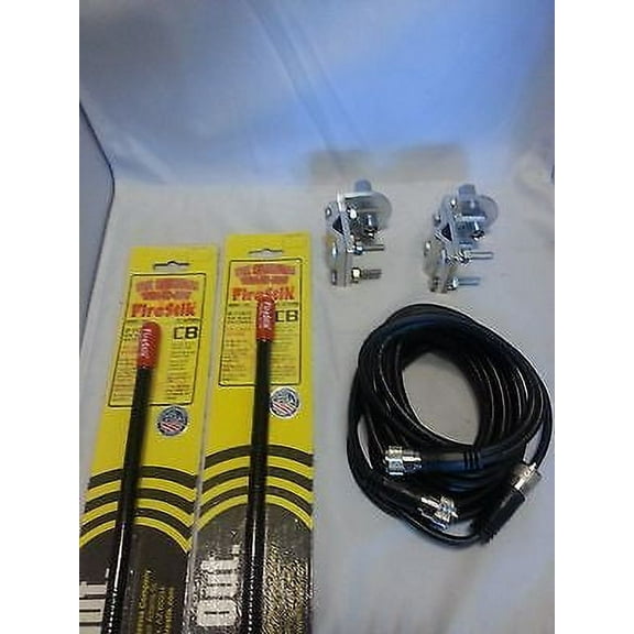 NEW 2 FIRESTIK KW2 B 2FT BLACK CB ANTENNA, 12FT DUAL COAX, BRACKETS & STUD KIT