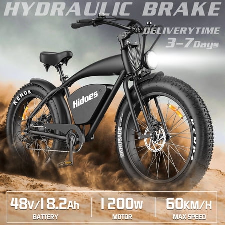 Hidoes 26" Fat Tire Electric Mountain Bike 1200W for Adults, Shimano 7 Speeds Electric Bikes City Cruiser E-bike up to 37mph & 38miles, 265lbs Capacity