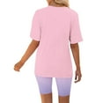 thumbnail image 5 of HOZADOIE Pink Two Piece Sets for Women Spring Summer Stylish Solid Color Short Sleeve V Neck Versatile T Shirt Top Elastic Waist Flattering Casual Shorts Breathable Matching Sets, 5 of 5