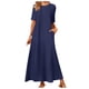 thumbnail image 1 of Vestido largo de manga corta para mujer 2025 - Cuello redondo, corte A, poliéster, con bolsillos para mayor comodidad informal, 1 of 5
