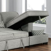 Wren 95 Light Gray Right Facing Sleeper Sectional with Storage Fabric Frame