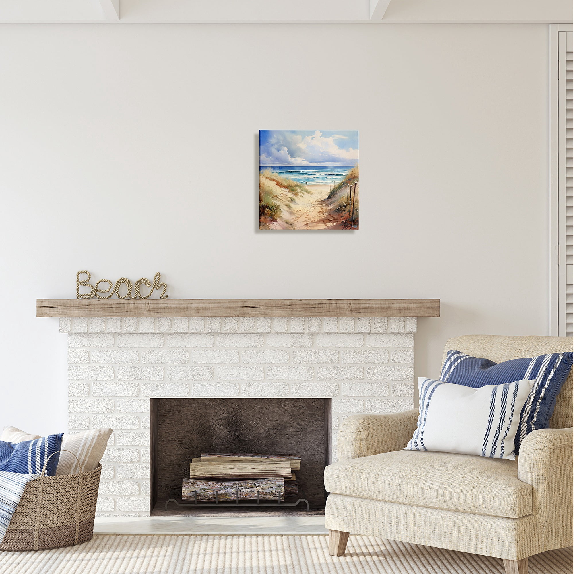 Stupell Industries Cloudy Summer Coast Landscape Painting Gallery Wrapped Canvas Art Print Wall Art, 17 x 17