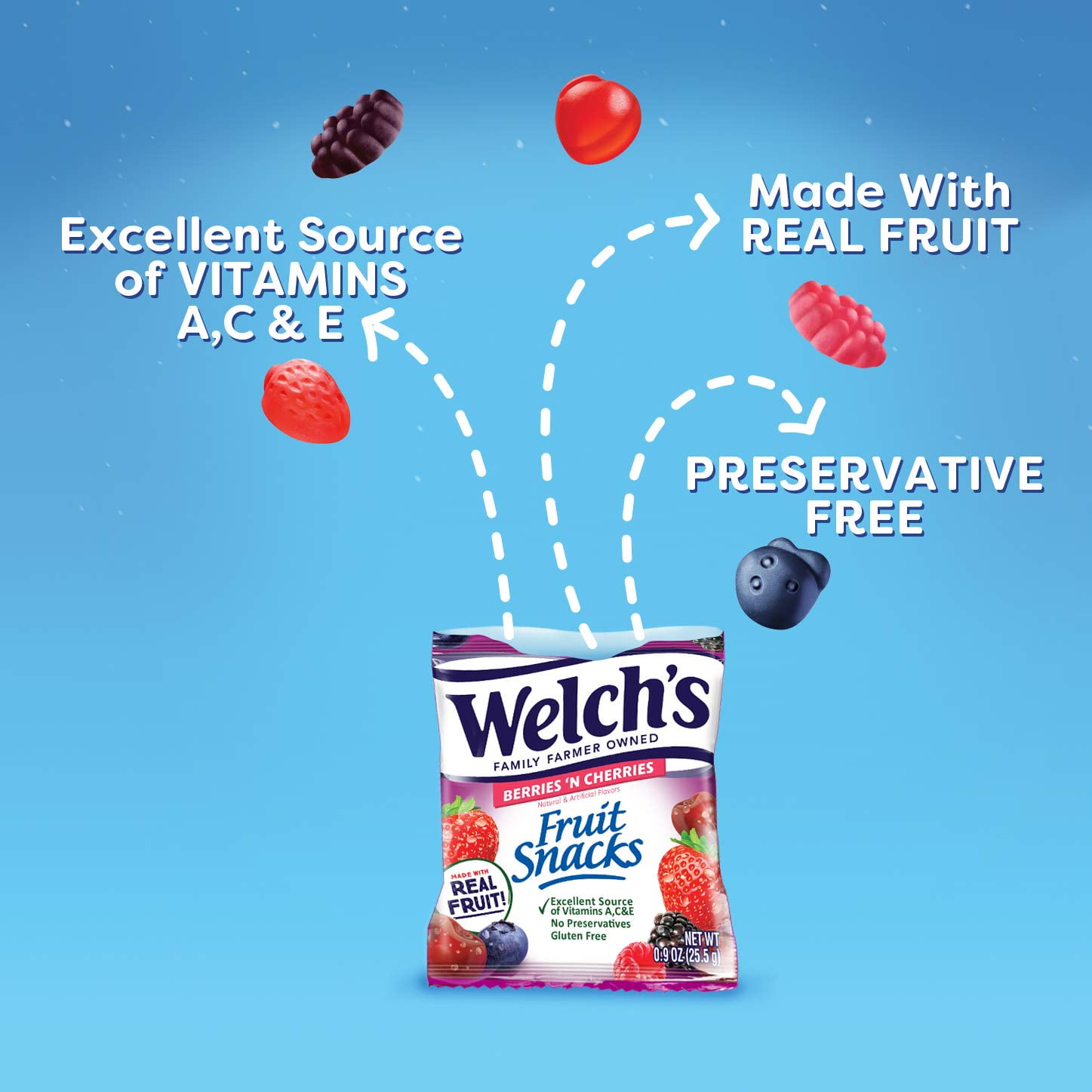 Welch,S Fruit Snacks, Berries ,N Cherries, Gluten Free, Bulk Pack, 1.55 Oz Individual Single Serve Bags (Pack Of 144)