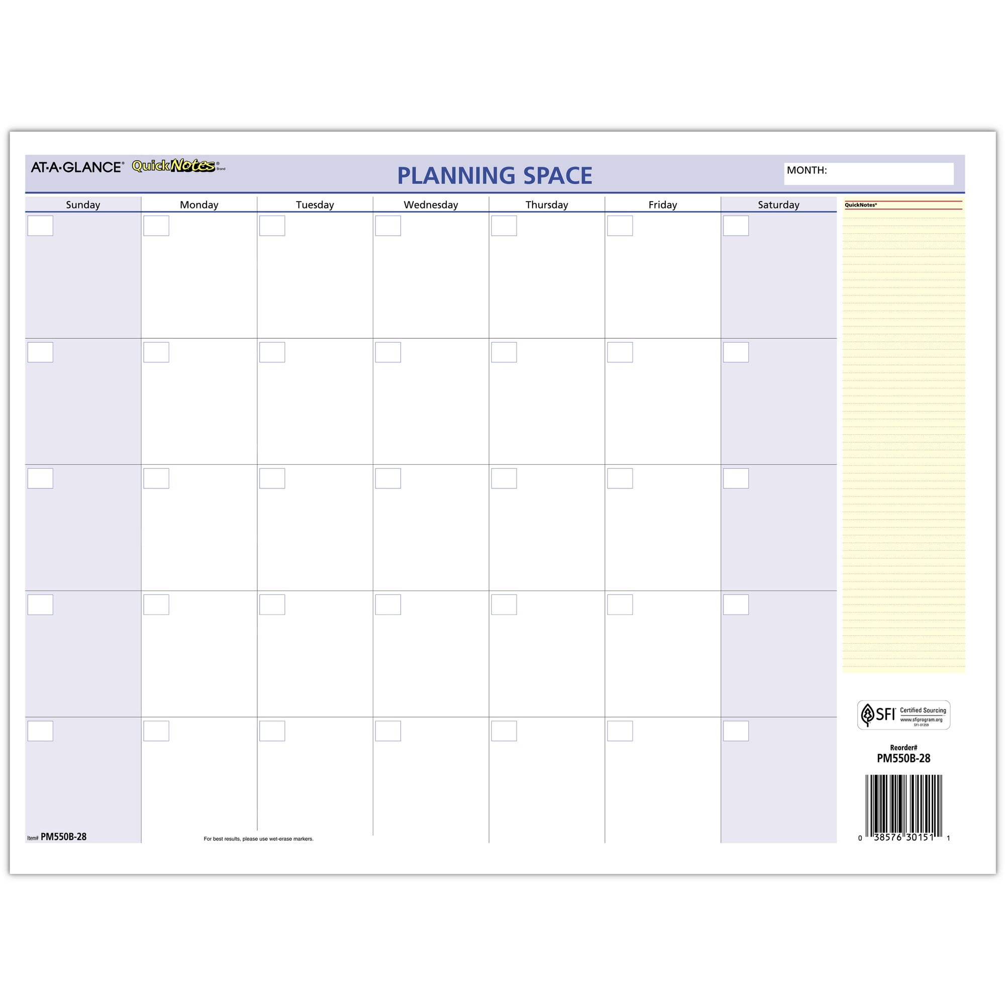AtAGlance QuickNotes Compact Erasable Wall Calendar Yearly Wall