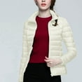 thumbnail image 5 of felwors Puffer Jacket Women Casual Feather Lightweight Down Jackets Packable Solid Color Puffer Coats With Storage Bag Winter White, L, 5 of 6