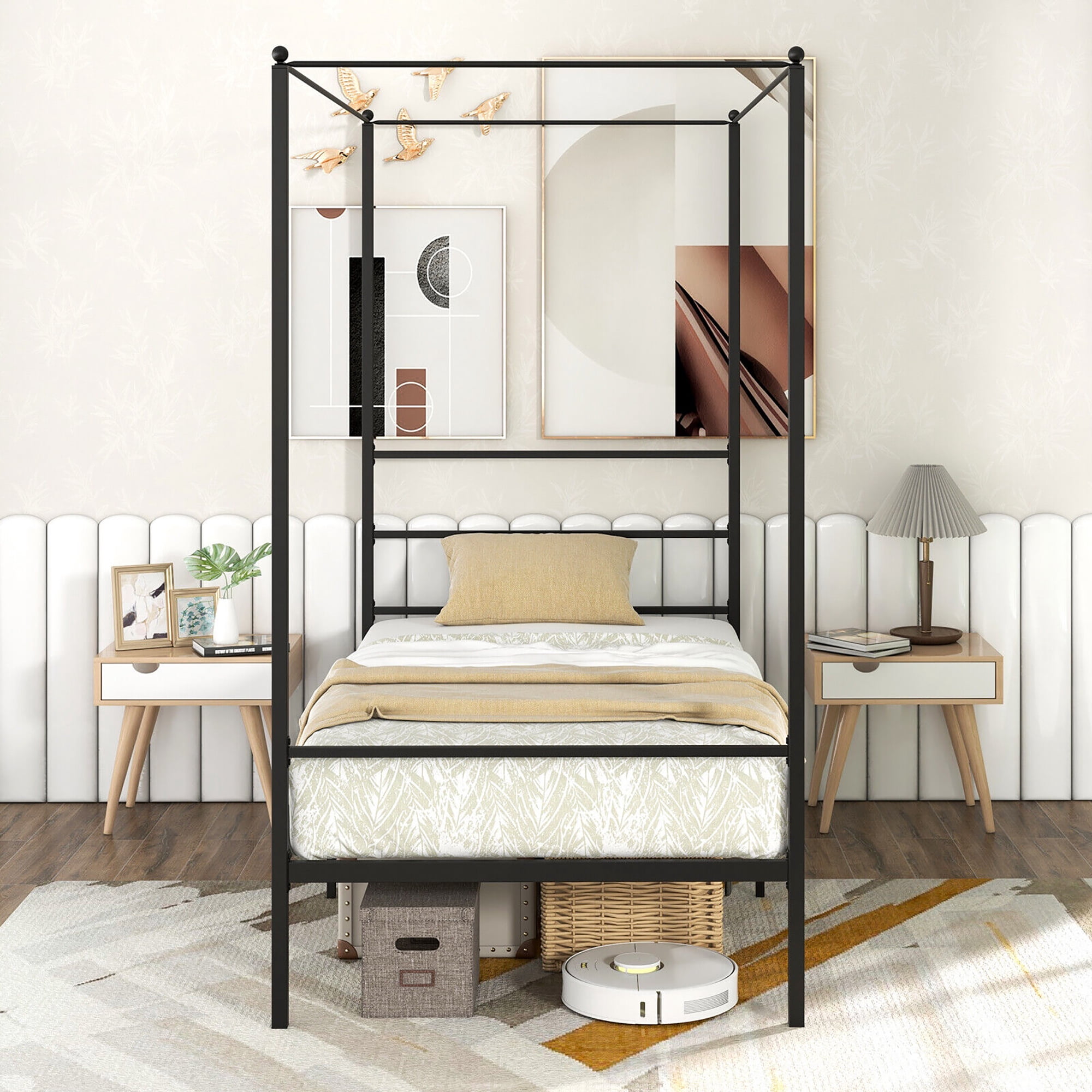 Gymax Twin Metal Canopy Platform Bed Frame Mattress Foundation w/ Slat Support