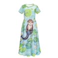 thumbnail image 5 of Uourmeti Girl's Dress Cute Otter Print Crew Neck Short Sleeve Maxi Long Dress with Pockets Cute Flowy Holiday Outfits, Size 13-14 Years, 5 of 7