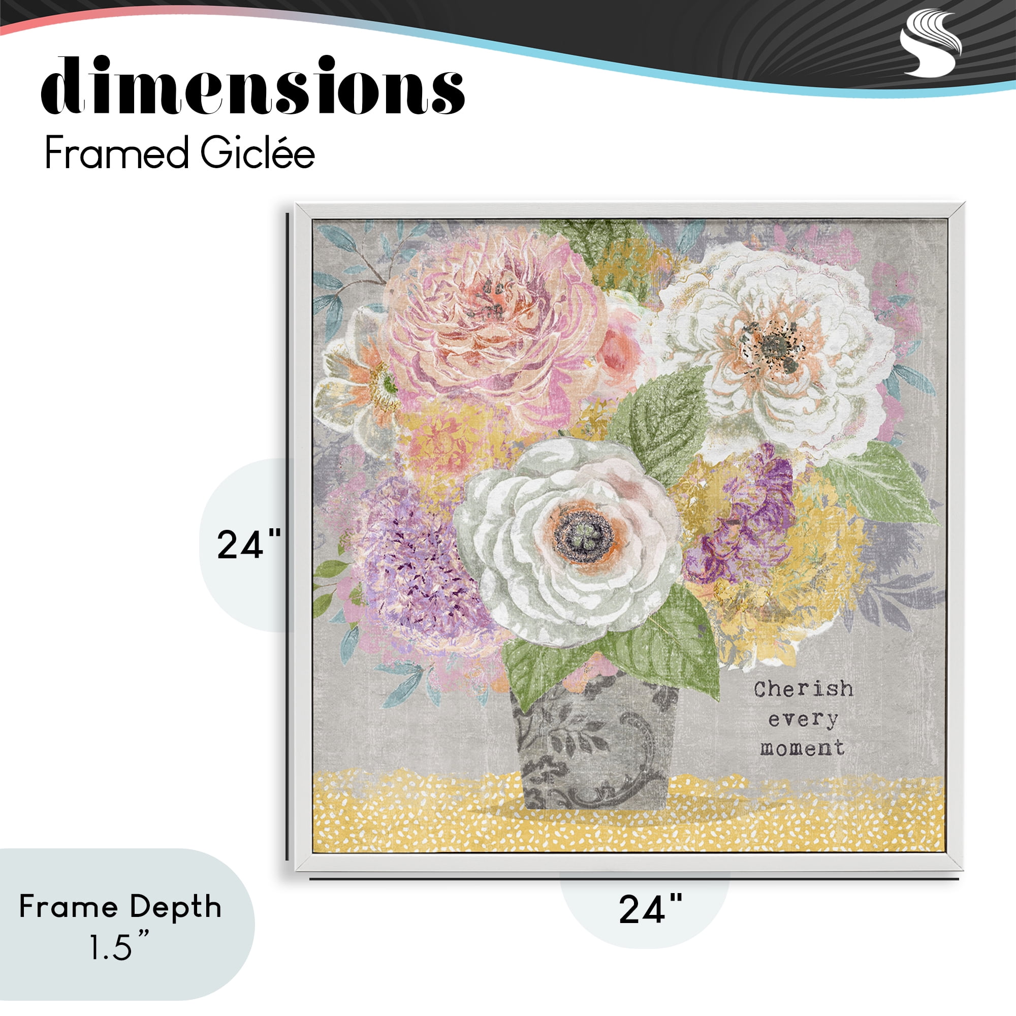Stupell Industries Cherish Every Moment Inspiration White Framed Giclee Art, design by Suzanne Nicoll