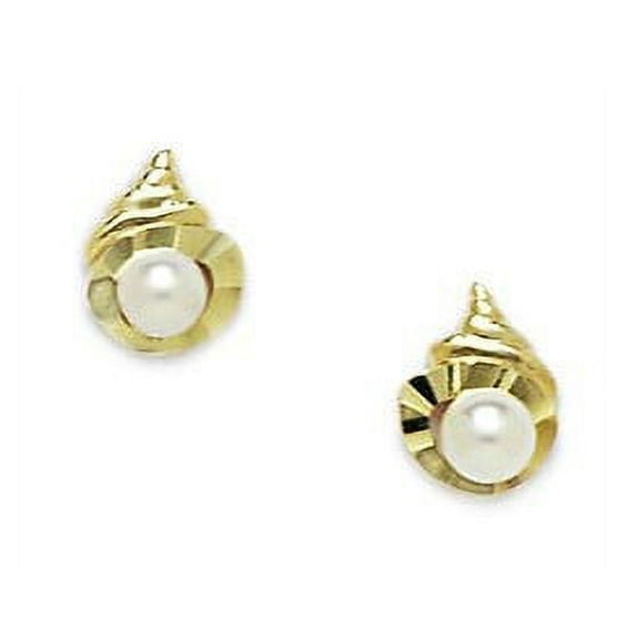 14k Yellow Gold White 4x4mm Freshwater Cultured Pearl and CZ Screw-Back Earrings - Measures 8x6mm