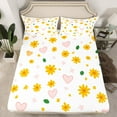 thumbnail image 2 of Manfei Kawaii Yellow Flowers 4 Pieces Queen Sheet Sets for Kids Children Girls,Love Heart Print Ultra Soft Flat Sheet,Spring Graden Queen Fitted Sheet,Lightweight Room Decor, 2 of 7