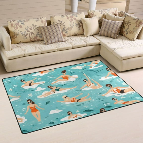 Swimmer Surfers Sea Area Rug Washable Floor Carpet Mat 60 x 39 inch for Bedroom Living Room Kids Room Home Decor
