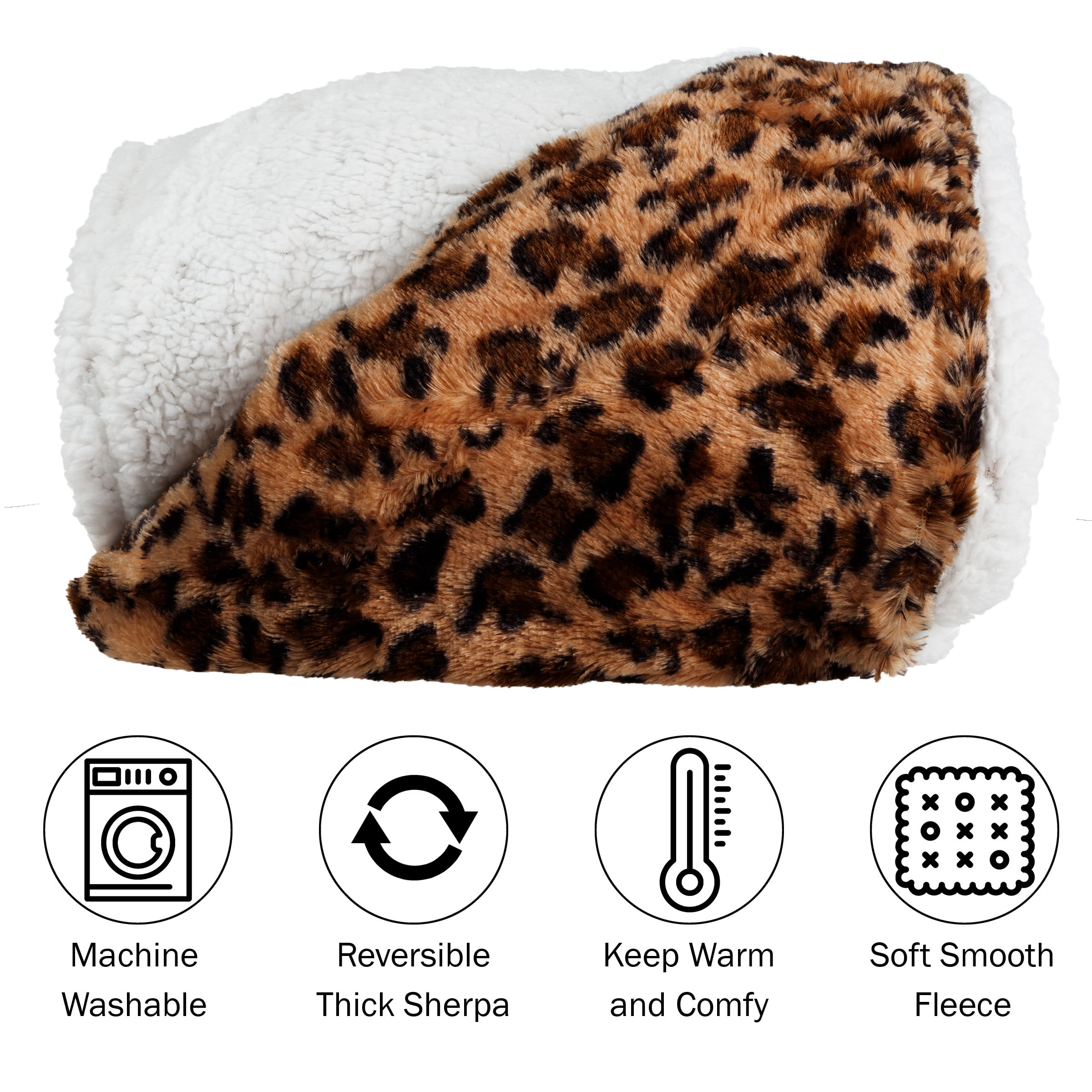 Lavish Home 50x60-Inch Machine-Washable Fleece Adult Blanket (Leopard)