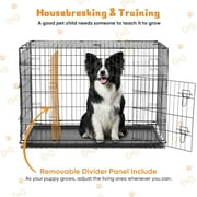 EDX Big Dog Crate with Divider Panel, 48 Inch Double Door Folding Metal Wire Dog Cage with Plastic Leak-Proof Pan Tray
