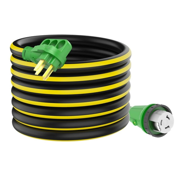 RVGUARD 50 Amp 50 Foot RV Power Cord, 14-50P to SS2-50R Generator Extension Cord, Heavy Duty STW Cord with LED Power Indicator and Cord Organizer, Black&Yellow, ETL Listed
