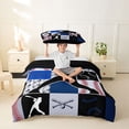 thumbnail image 2 of Castle Fairy Sport Baseball Collage Twin Duvet Cover, Geometric Plaid Twin Bedding, Navy Red Black,Black Reversible,2pcs,1 Duvet Cover and 1 Pillowcase, 2 of 6