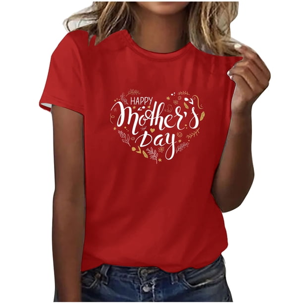 Blusas de Manga Corta para las Mujeres Imprimir Cuello Redondo, Camiseta Casual para Primavera Verano Diario