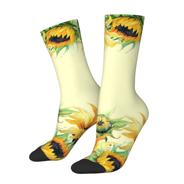 Fotbe Sunflowers On A Yellow Background Calcetas Largas con Estampado para Hombre y Mujer – Calcetas de Compresión Transpirables y Elásticas, Viajar y Uso Diario Talla 5-11