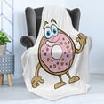 thumbnail image 4 of Smile Soft Flannel Fleece Throw Blanket, Cartoon Style Print of Waving Donut with Colorful Sprinkles Details, Cozy Plush for Indoor and Outdoor Use, 70" x 90", Rose Multicolor, by Ambesonne, 4 of 5