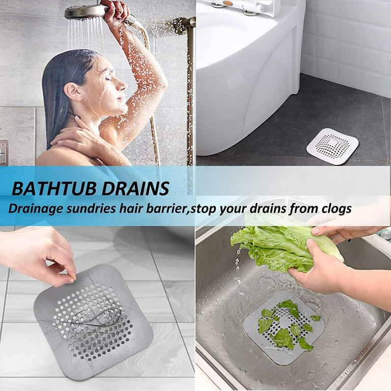 Hair Drain Catcher,Raised Square Shower Drain Covers with Suction Cup,Easy to Install for Pop-Up Stopper Bathroom Bathtub and Kitchen 2 Pack