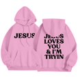 thumbnail image 5 of Women's 2 Piece Sweatsuits Long Sleeve Jesus Letter Print Christian Hooded Pullover Tops and Jogger Pant Casual Fall Comfy Fashion Tracksuit Sets, 5 of 6