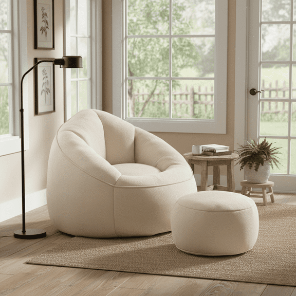 Homy Casa Adult Bean Bag Chair with Ottoman, High Density Foam Lounge Chair for Living Room & Bedroom