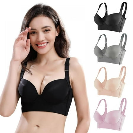 

Push up Bra Plus Size Women Support Back Fat - Seven-breasted Oversized Gathered Ultra-Soft and Breathable Comfortable Smoothing Bra(4-Packs)