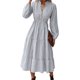 thumbnail image 4 of TRKIYQC Mujer Vestido Casual Cuello en V Botones Manga Larga Linterna Cintura Alta Volantes Dobladillo Raya Midi Vestido TRKIYQC moda, 4 of 7