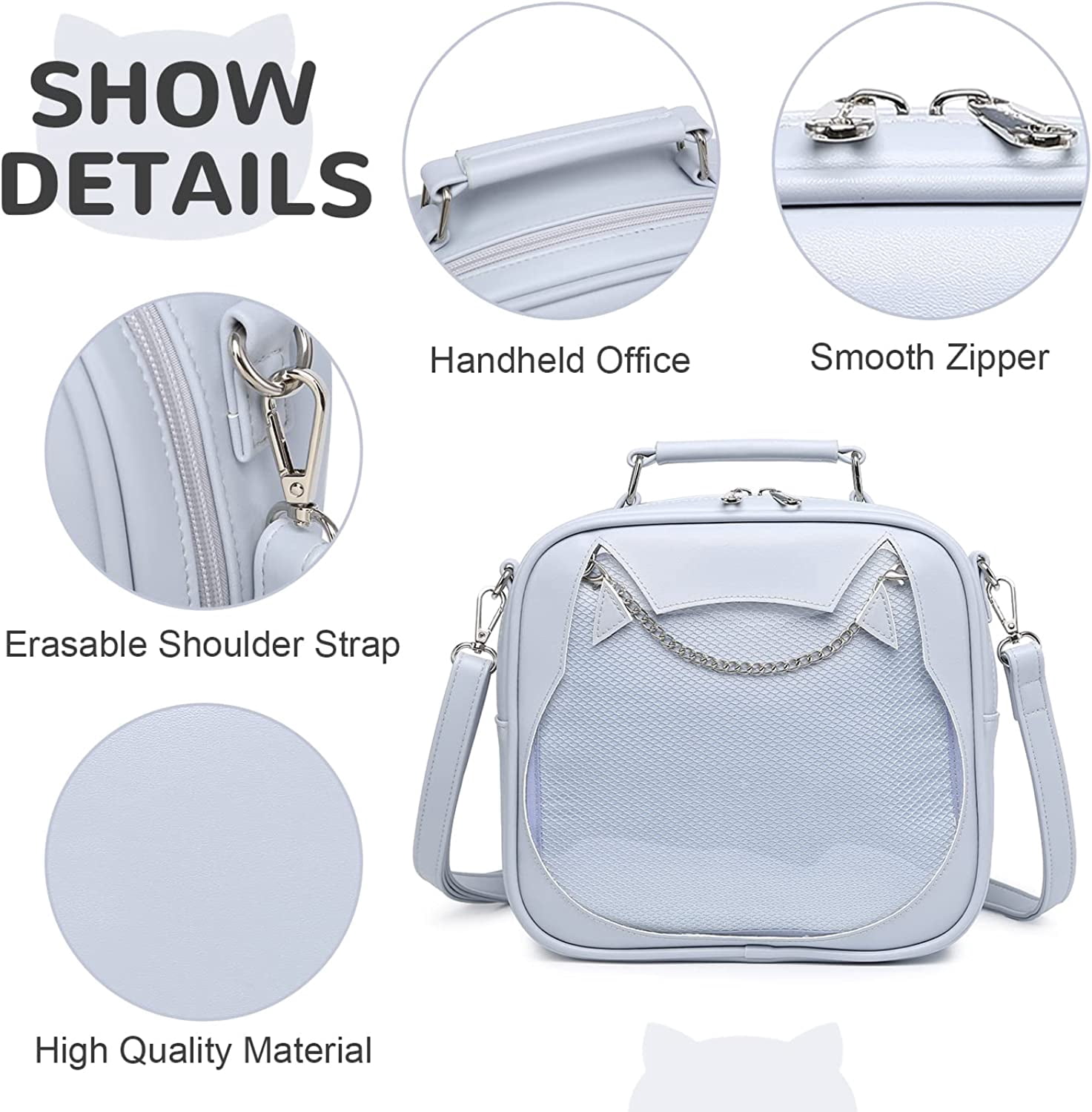 YOUI-GIFTS Women Ita Bag Kawaii Crossbody Purse Cute Cat Messenger Purse Clear Backpack Shoulder Bags Pin Display Bag