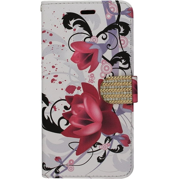 GSA Folio Flip Lily Wallet Case For iPhone 6 Plus/6s Plus - Pink/White