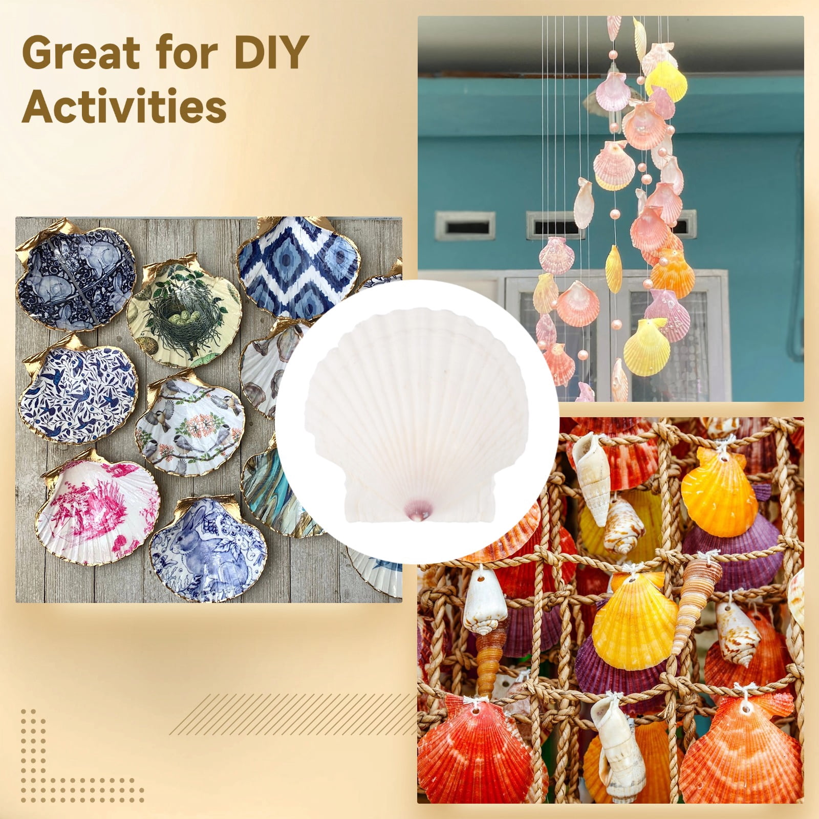 25 Pcs Scallops Shells, 4-5 Inches Large White Seashells, DIY Handcraft Materials, Perfect for Crafts Painting, Beach Theme Parties Wedding and Aquarium Fish Tank Decor