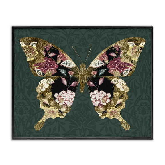 Stupell Industries Traditional Florals Butterfly Animals & Insects Painting Black Framed Art Print Wall Art, 14 x 11