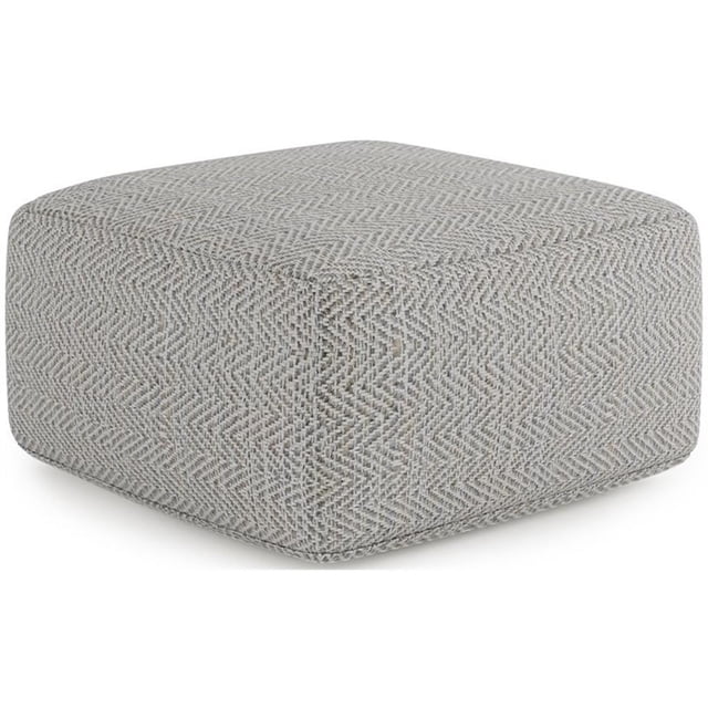 Trent Home Boho Square Pouf in Patterned Gray Melange Cotton