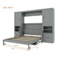 thumbnail image 3 of Queen Size Murphy Bed with 2 Closets, Wooden Murphy Cabinet Bed Frame with 4 Drawers and Open Shelves, Hidden Foldable Wall Bed for Home Office, Gray, 3 of 9