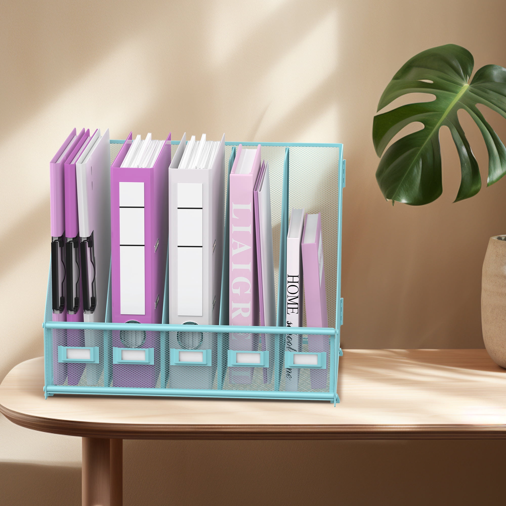Sharkwoods Vertical Compartment File Organizer, 5 Compartments Desktop Paper Organizer