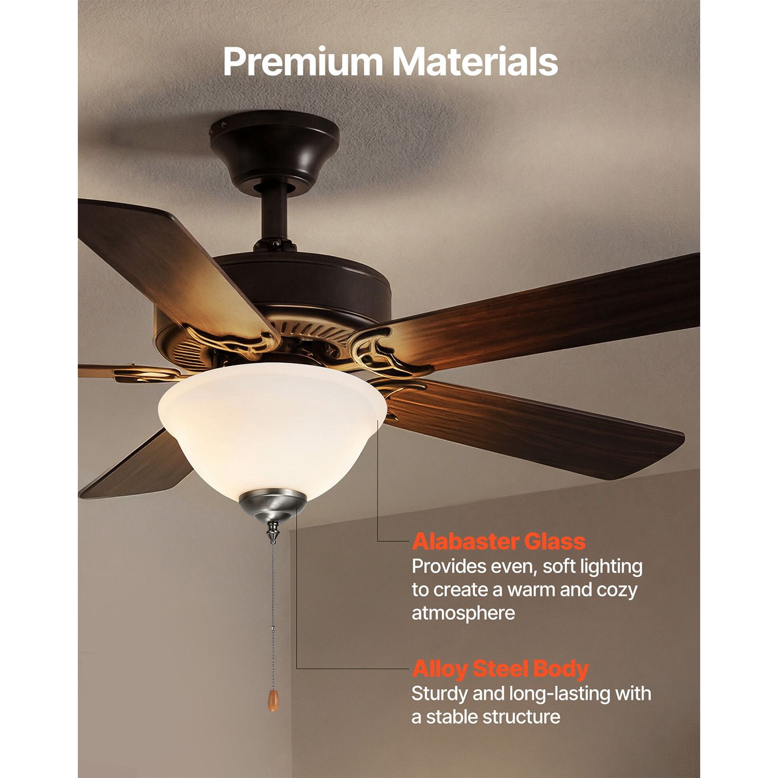 Ceiling Fan Light Kit 11.81 Inch 2x3000K 750lm Bulbs Alabaster Glass Alloy Steel Pull-Chain for Living Room Bedroom