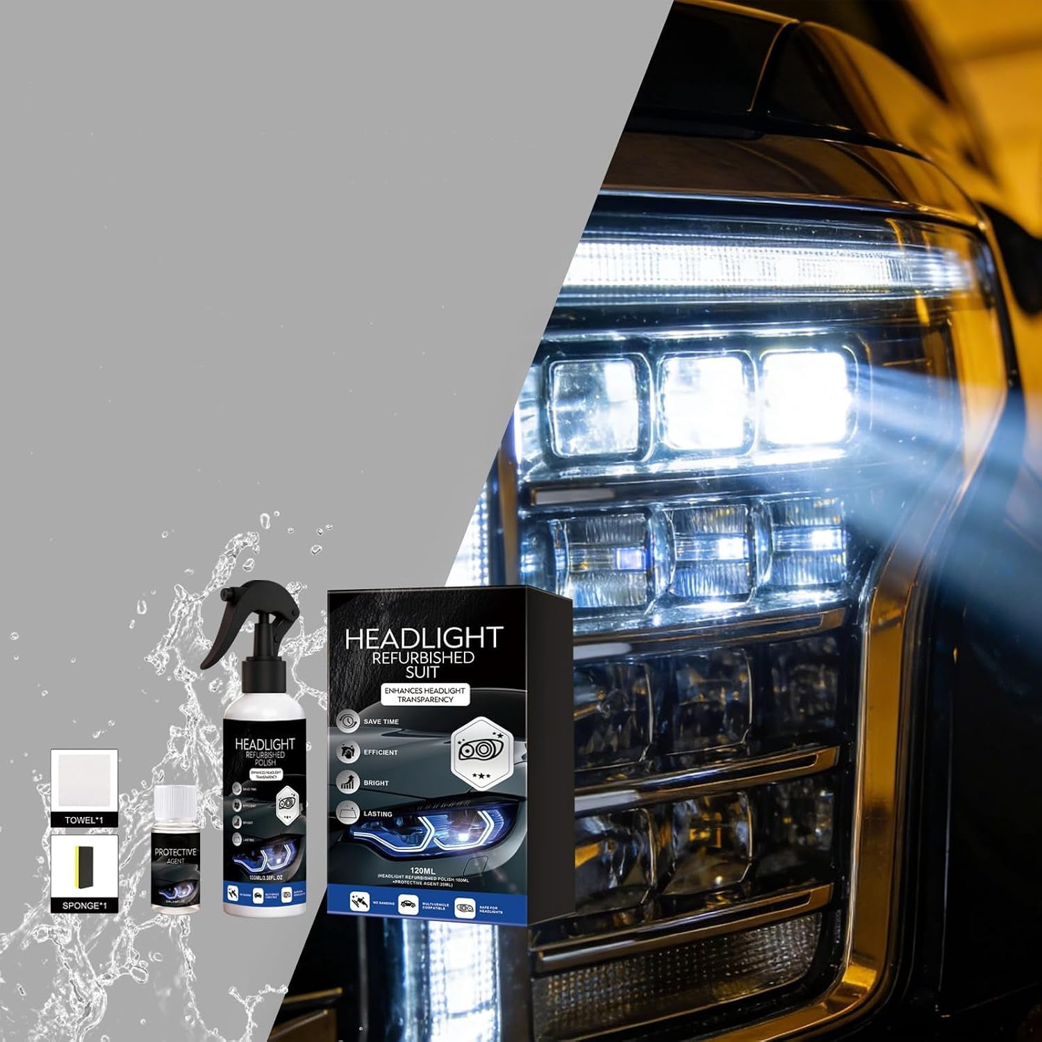 ClearDrive Headlight Restoration Kit – Advanced Remover for Yellowing & Oxidation, Restores Clarity with Ceramic Coating Protection, Universal Fit for Cars, Trucks, SUVs, and Motorcycles