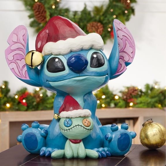 Open Box Enesco Disney Traditions Jim Shore Holiday Stitch and Scrump Hand-Painted Resin Statue, Light Green and Pink, 14.8 in