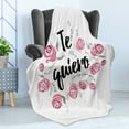 thumbnail image 4 of Spanish Soft Flannel Fleece Blanket, Te Quiero Typography with Rose Flower Wreath Romantic Love Valentines Concept, Cozy Plush for Indoor and Outdoor Use, 60" x 80", Pink Black White, by Ambesonne, 4 of 5