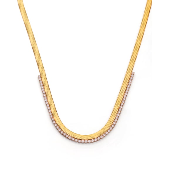 18K Gold Plated Snake Chain Zirconia Tennis Necklace