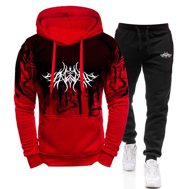 Chándal para hombre, sudadera con capucha y pantalones casuales con efecto Splash-ink, conjunto deportivo de dos piezas para hombre, ropa para correr a la moda para hombre