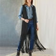 thumbnail image 2 of Usmixi 2023 Vest Jacket for Women Fringe Jacket for Women Casual Solid Sleeveless Long Vest Coat Open Front Tie Lightweight Pocket Fall Cardigan Outwear with Tassel Winter Vest Jacket, 2 of 7