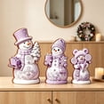 thumbnail image 5 of Lilixerw Christmas Snowman Figurine Set of 3 Purple Snowflake with Hats Scarves Christmas Tree for Shelf Mantel Holiday Seasonal Home Decoration, 5 of 6
