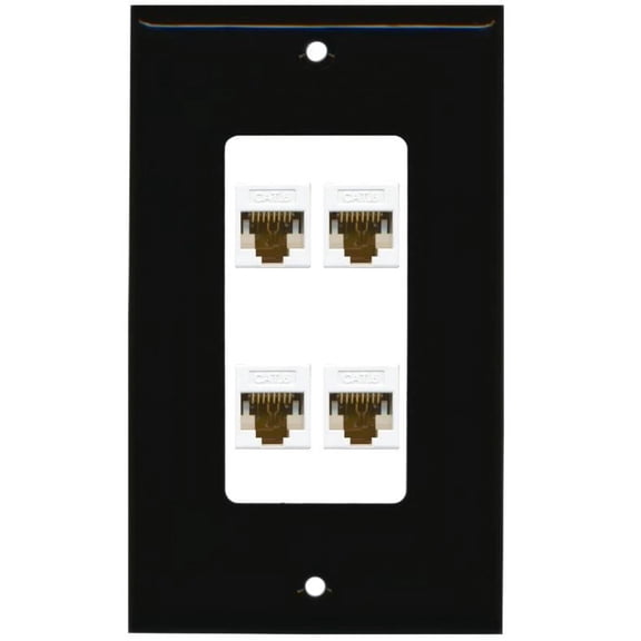 RiteAV Decorative 1 Gang 4 Port Cat6 Wall Plate - Black/White