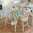 thumbnail image 4 of Turquoise Easter Bunny Rectangle Tablecloth, Spring Easter Eggs Floral Wooden Waterproof & StainResistant Tablecloth, Washable Oil-proof Table Cover for Dining/Party/Wedding/Camping/Buffet 60x120 In, 4 of 9