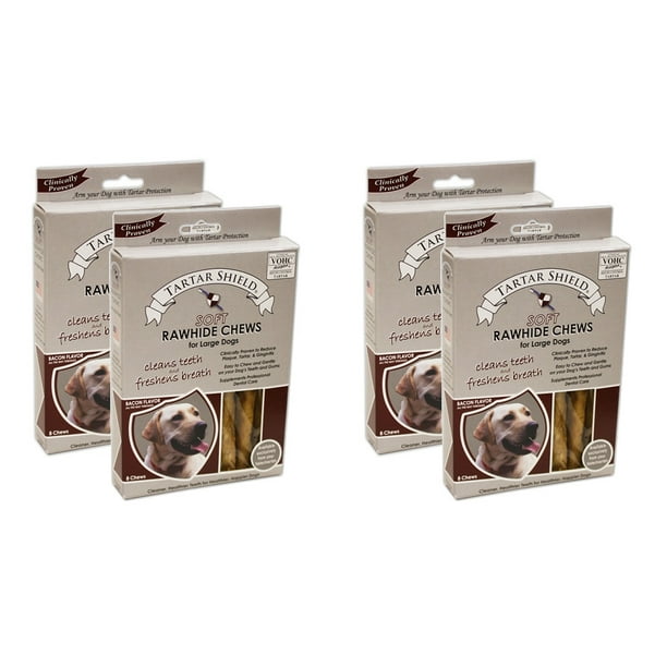 Tartar Shield Soft Rawhide Chews for Large Dogs 8 Count 4 Pack