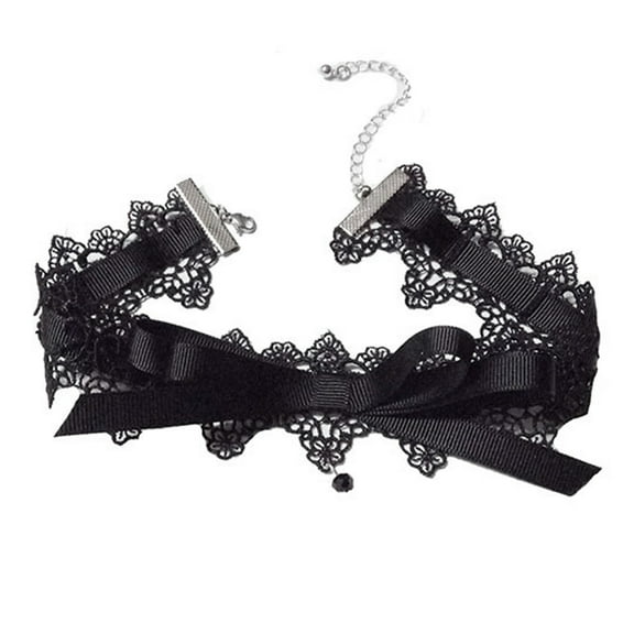 ROCKROK Black Lace Bowkot Choker Necklace Gothic Short Chain Necklace Fashion Jewelry
