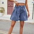 thumbnail image 4 of Qulqfy Pleated Womens Summer Shorts Denim Baggy Blue Trendy Casual High Waisted Shorts Girls Pants L, 4 of 7