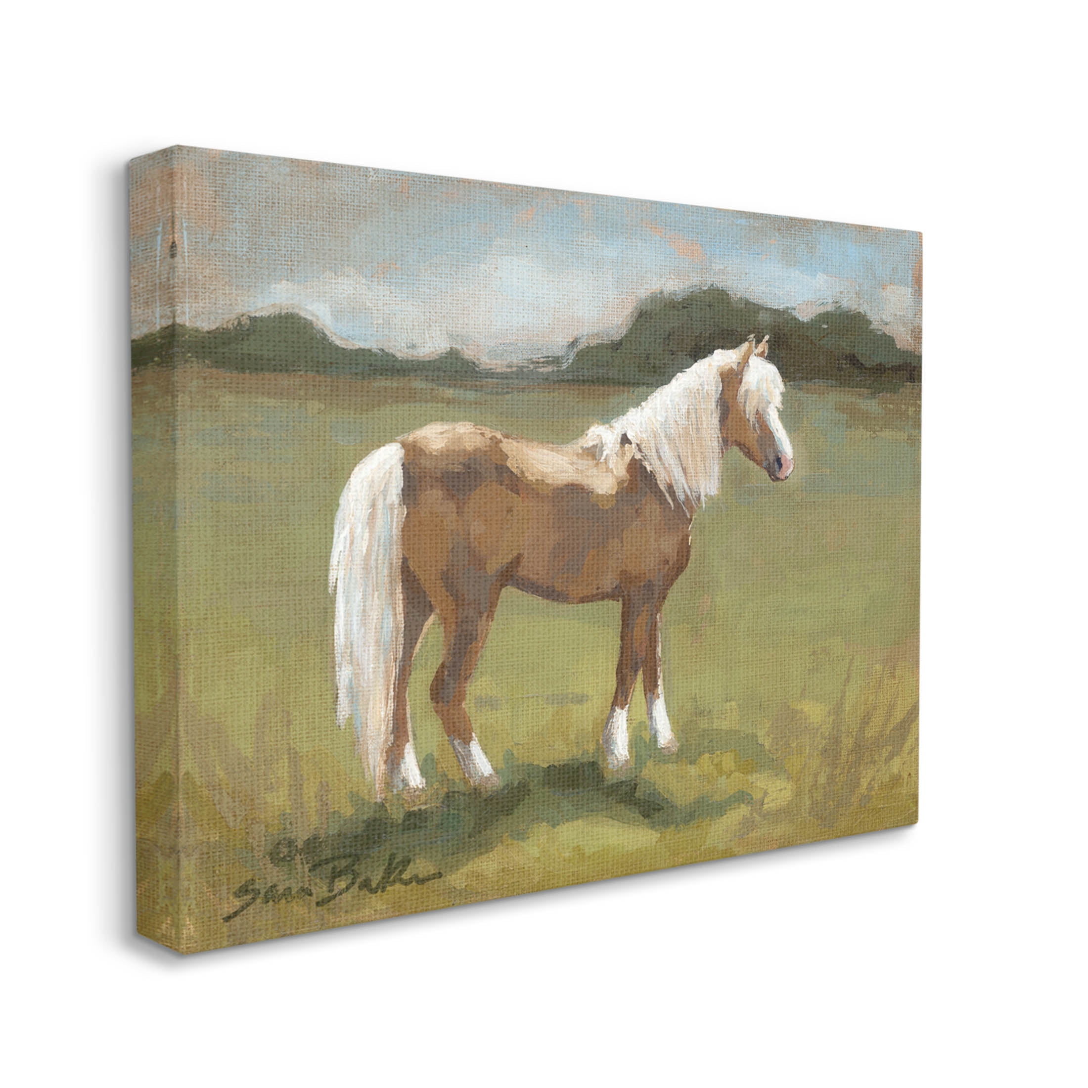Rural Horse Countryside Landscape Animals & Insects Painting Gallery Wrapped Canvas Print Wall Art