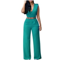 Kaemgyyd Jumpsuits for Women Fall Fashion V Neck Sleeveless Wide Leg Long Pants Rompers Fashion Work One-Piece Outfit