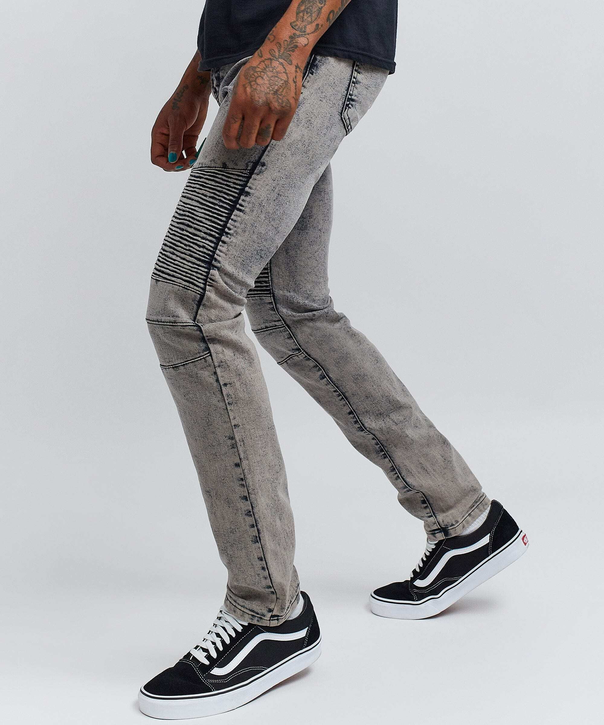 Grey Washed Moto Jeans - Walmart.com